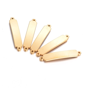 Five gold curved stainless steel bar connectors with double holes for DIY jewelry
