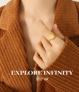 Detail of minimalist 18k gold plated titanium ring with Chinese Fu character engraving