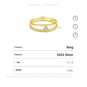 Detailed size chart of S925 silver ring with zircon inlay and product specifications
