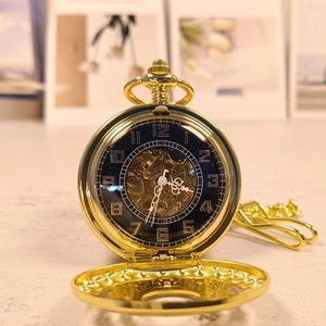 Klassische Vintage Gold mechanische Taschenuhr mit hohlem Skelett Design und Metallkette