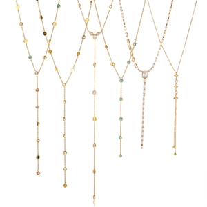 Elegant gold-plated stainless steel Y-shaped necklaces with colorful cubic zirconia stones