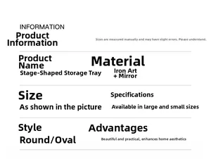 Detailed specifications for geometric gold tray made of iron and mirrored glass