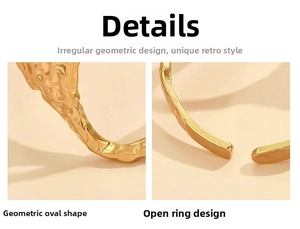 Detail view of the hammered gold-plated irregular geometric stainless steel ring