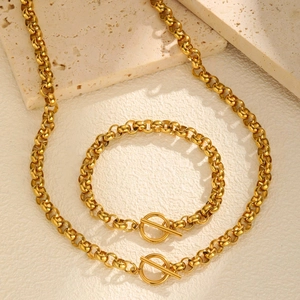 Niche Stainless Steel Toggle Clasp Artificial Pearl Bracelet For Women Minimalist Gold Rolo Chain Necklace Versatile Jewelry