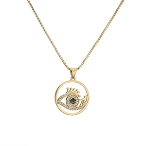 Collana con pendente occhio del male dorato con zirconi blu e trasparenti su catena box