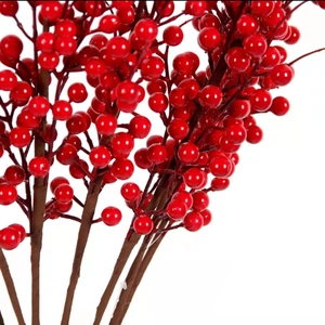 Macro shot of vibrant red berry stems for holiday floral arrangements and crafts