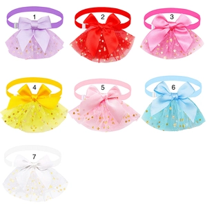 Grid view showing seven colors of starry mesh pet bow tie collars for cats and dogs