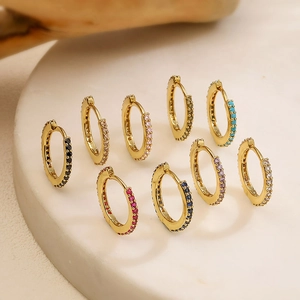Copper Hoop Huggie Earrings For Women With Colorful Cubic Zirconia Pave Simple Luxury Ins Style Round Hinged Jewelry