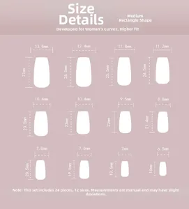 Größentabelle für 3D French Gradient Press-on Nails mit 12 detaillierten Abmessungen