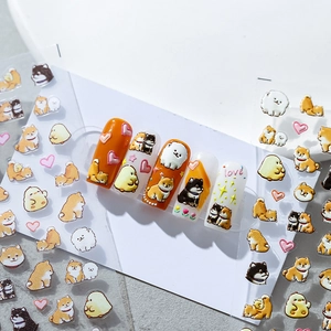 3D Embossed Nail Stickers Relief Cartoon Dog Shiba Inu Pattern Self Adhesive DIY Manicure Accessories Cute Kawaii