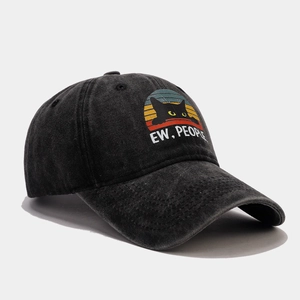 Casquette de baseball noir délavé vintage avec chat et imprimé arc-en-ciel 'EW, PEOPLE'