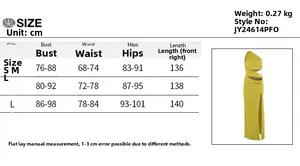 Detailed size chart for off-shoulder bodycon dress with S, M, L dimensions and length info