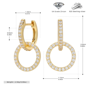 Detailed view of S925 sterling silver earrings with 5A zircon and size measurements