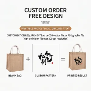 Customizable natural jute tote bag with cotton rope handles for eco-friendly shopping
