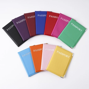 Multi-color PU leather passport covers with metal corners in a fan-shaped arrangement