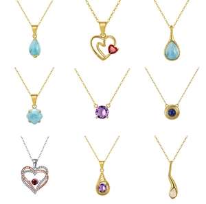 Detailed collection of colorful gemstone pendants in gold and silver plating