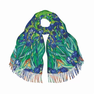 French style Van Gogh Iris oil painting pashmina scarf with elegant bottom tassels
