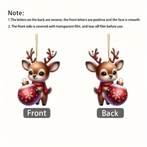 2D acrylic Christmas reindeer pendant with scarf showing both sides and protective film