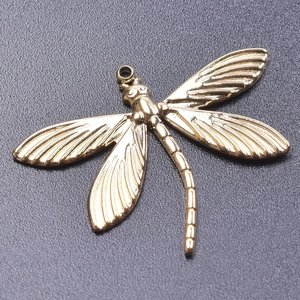 Macro shot of 18k gold dragonfly pendant featuring detailed textured wings and top loop