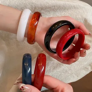 Minimalist Geometric Round Resin Bangle Bracelet Solid Polished Vintage Style Jewelry For Women
