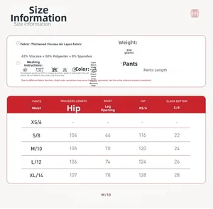 Größentabelle für Jogginghose mit hoher Taille und Details zum Material aus Rayon-Mischung