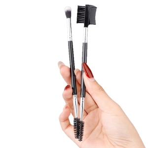 Dual-ended eyebrow brush set with spiral spoolie and comb for grooming and blending