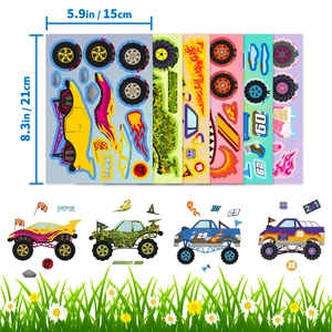Set of 6 DIY racing car stickers for kids with 15x21cm puzzle assembly sheets