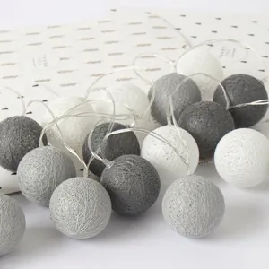 LED cotton ball string lights in grey and white for cozy Christmas room decoration