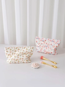 Floral cotton jacquard cosmetic bags for women featuring rose and wildflower patterns