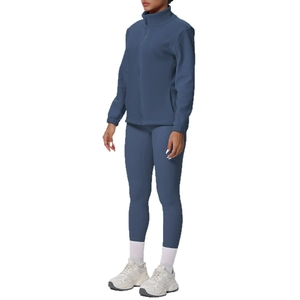 Set yoga in pile blu scuro con giacca con zip e leggings a vita alta sportivi