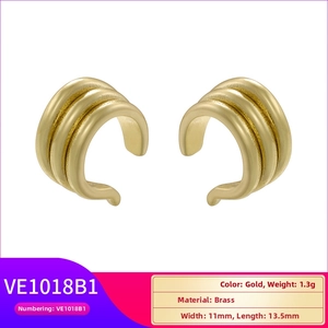 Detailed view of triple-layered gold brass ear cuff with size measurements 11x13.5mm
