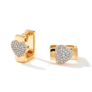 Exquisite gold heart huggie hoop earrings with micro-set zircon stones for daily wear