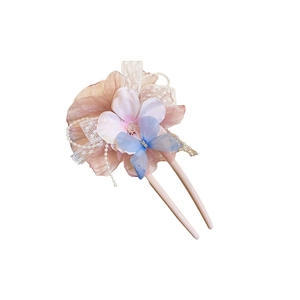 Rosa Mesh-Haarklammer mit Spitzenblumen und Perlenquasten für einen süßen Stil