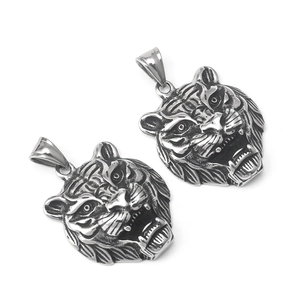 Vintage stainless steel tiger head pendant necklace with realistic animal head details