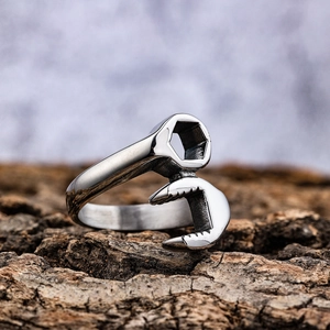 Wrench Ring Stainless Steel Hardware Tool Shape Retro Industrial Punk Biker Jewelry For Men Unique Creative Accessory
