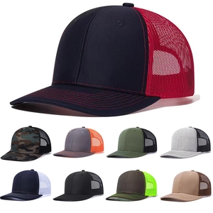 Selection of breathable mesh trucker hats in various colors for outdoor sun protection