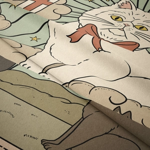 Detailed close-up of bohemian cat tapestry showing soft fabric texture and print