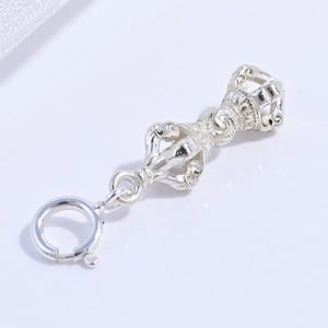 S925 sterling silver Vajra pestle charm with a round spring clasp for DIY jewelry