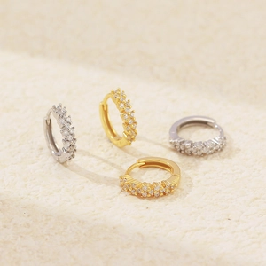 S925 sterling silver pave hoop earrings with sparkling zircons in gold and silver finish