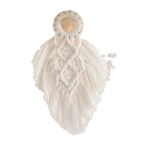 Handmade boho cotton rope leaf wall hanging decoration with natural wooden ring
