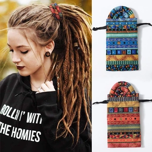 Ethnic pattern bendable wire hair tie set with matching drawstring storage pouch