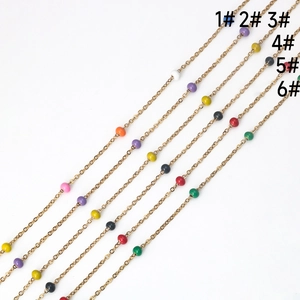 Detail of colorful enamel beaded stainless steel chains for DIY jewelry making