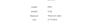 Detailed specifications table showing size 2.7x3.0cm and titanium steel material for earrings