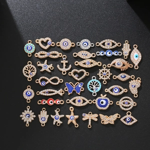 Evil Eye DIY Jewelry Charms Copper Rhinestone Enamel Pendants For Necklace Bracelet Earring Making Hamsa Hand Heart Butterfly Women Jewelry Accessories