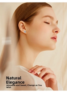 Classic six-prong round Moissanite stud earring in 925 sterling silver worn by a model