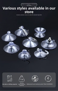 Various transparent vacuum suction cup hooks with metal screw and ring accessories