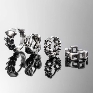Vintage Stainless Steel Hoop Earrings Star Geometric Engraved Distressed Huggie Jewelry For Men Women