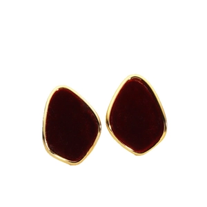 Elegant 18K gold plated geometric stud earrings with red flocking in minimalist style
