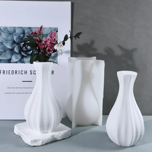 Minimalist striped cylinder vase silicone mold with elegant finished white plaster flower vases