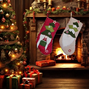 Large Burlap Christmas Stockings Dimensional Gnome Faceless Doll Plush Applique Fireplace Hanging Gift Bags Holiday Home Decor